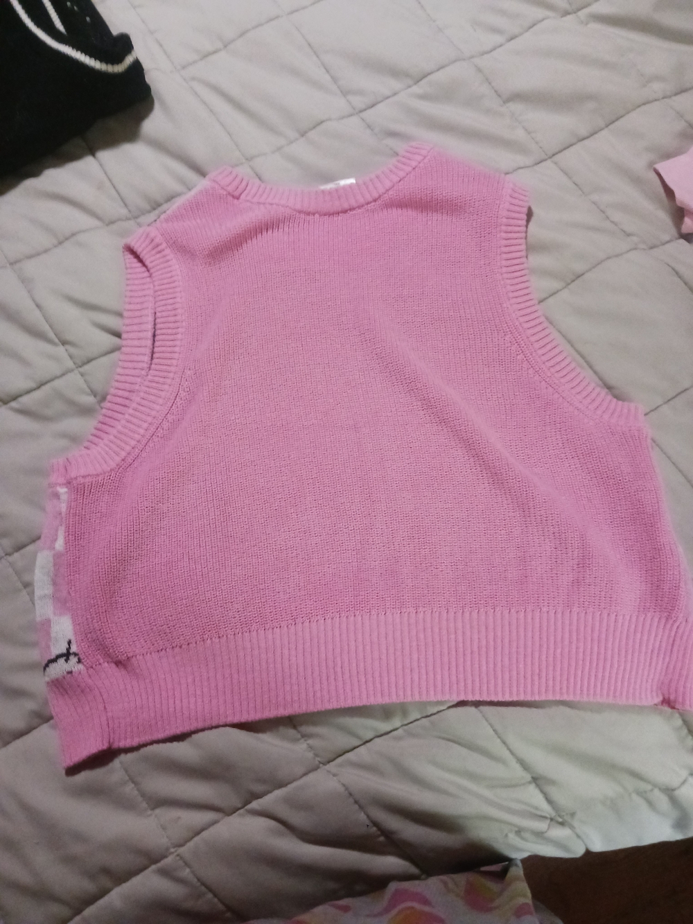 Hello Kitty Pink and White Checker Knit Vest - Picture 3 of 3